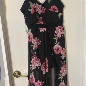 Floral Black and Pink Maxi romper dress